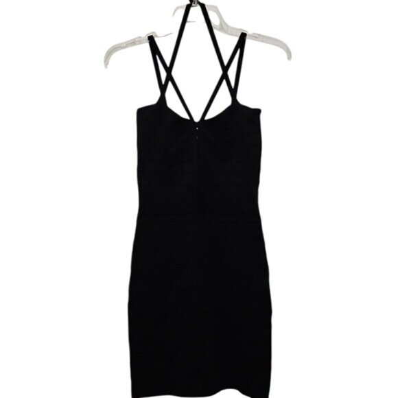Bebe Bandage Mini Dress Size Medium Black Bodycon Clubwear Party Stretch - Picture 1 of 14
